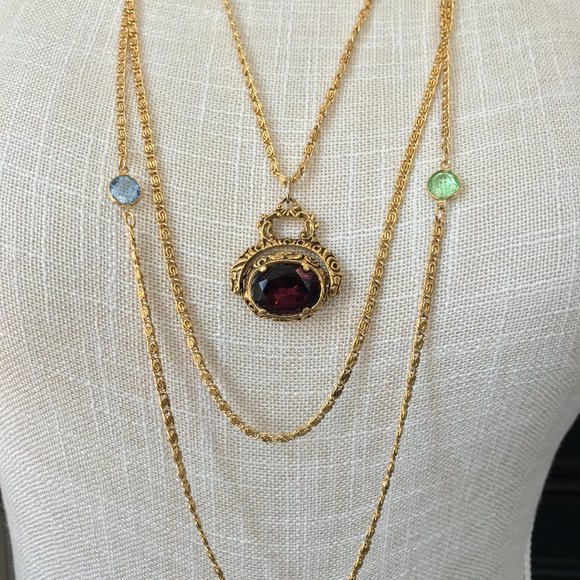 Goldette Vintage Signed 3 Strand Spinner Necklace - Picture 2 of 9